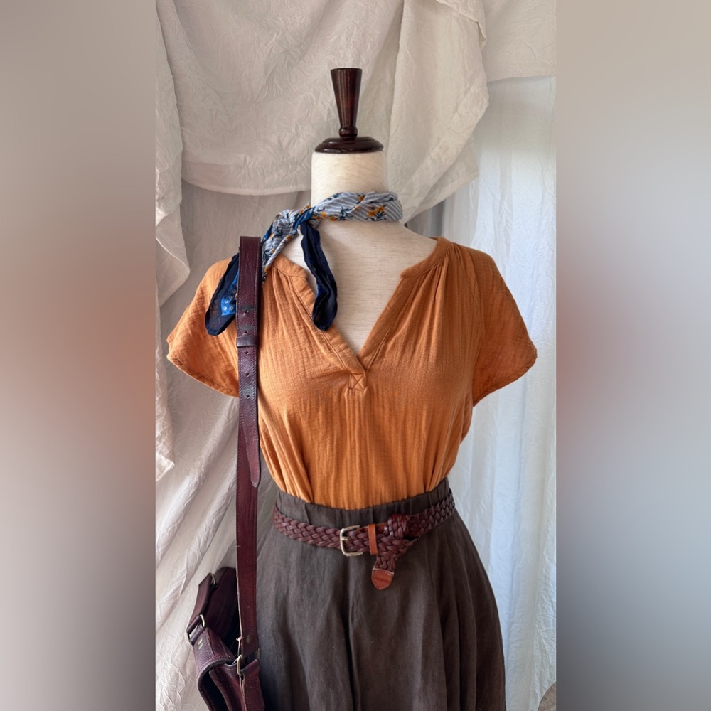 Textured Gold/Mustard Flutter Sleeve Peasant Blouse